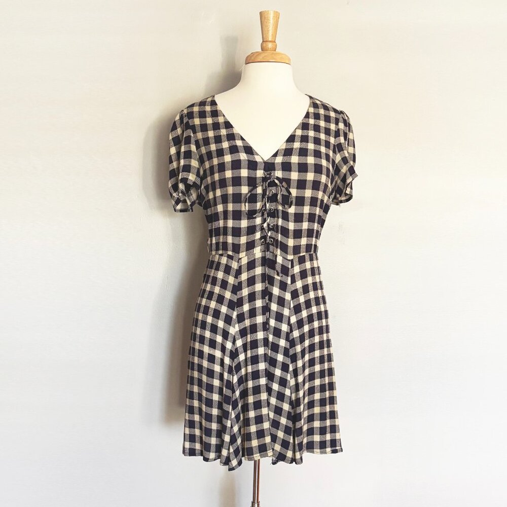 Reformation Navy Plaid Gingham Mini Dress size 6 (runs a little big)